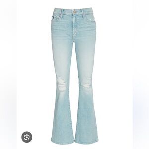 Mother “The Weekender Distressed Flared Jeans” in free hugs color